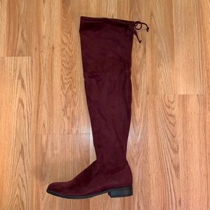 Maroon over the knee boot